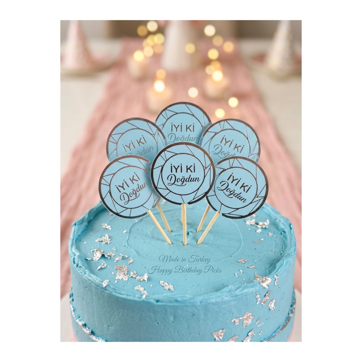 "İyi Ki Doğdun" Yazılı Mavi Pasta Üstü Kürdanı (20 Adet) - Doğum Günü Ve Cupcake Süsü
