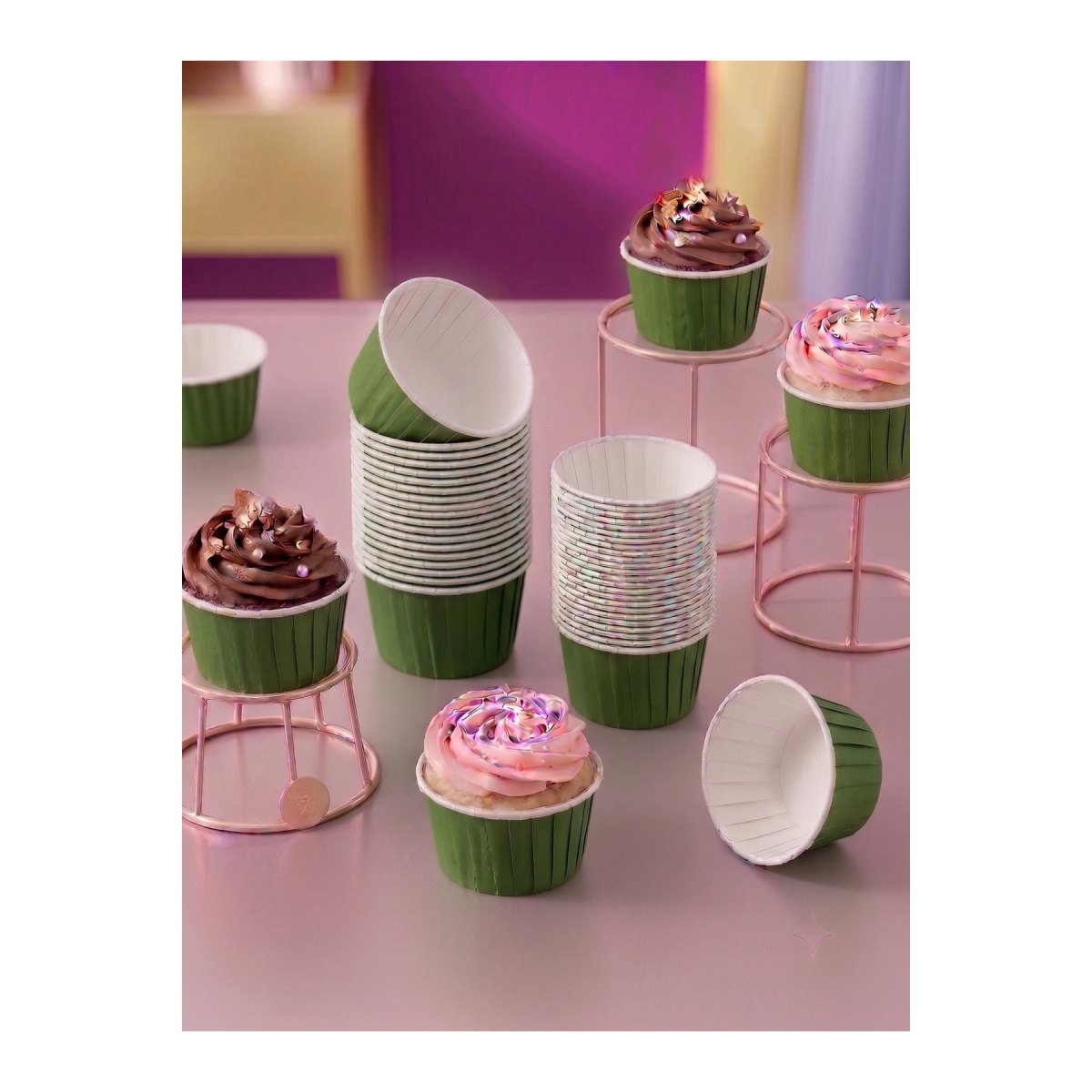 Yeşil Kağıt Kek Kapsülü - Muffin Ve Cupcake Pişirme Kalıbı Parti Sunum Kabı